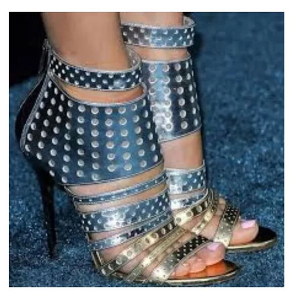 Jimmy Choo Silver Foil Leather Malika Perforated Sandals Size 36.5 - Picture 6 of 17